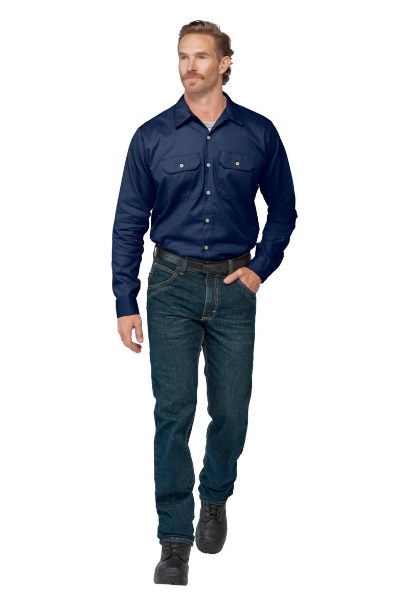 Bulwark FR Bulwark Men's Flame Resistant 7 oz Cotton Work Shirt with Sleeve Vent, Navy, 2X-Large - Image 1